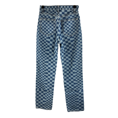 Reformation Checkerboard High-Rise Straight Blue Cynthia Denim Jeans Size 25