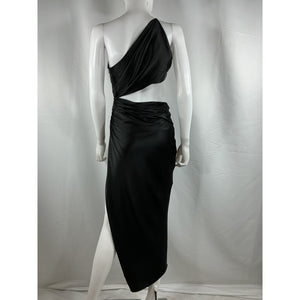 The Sei One Shoulder Black Silk Cut Out Dress Size 2