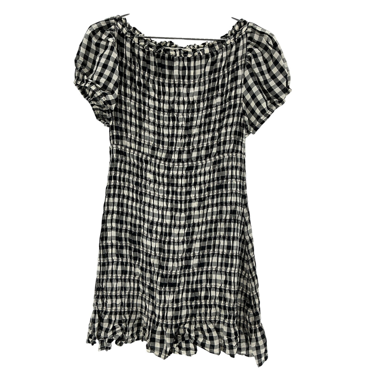 Dôen 'Rizzo' Black Shirred Gingham Voile Mini Dress Size M