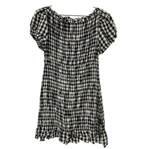 Dôen 'Rizzo' Black Shirred Gingham Voile Mini Dress Size M