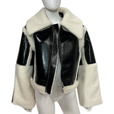 H:ours Plush Black & Ivory Lalita Jacket Size L