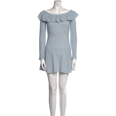 LoveShackFancy Ruffled Light Blue Cashmere Mini Dress Size S NWT