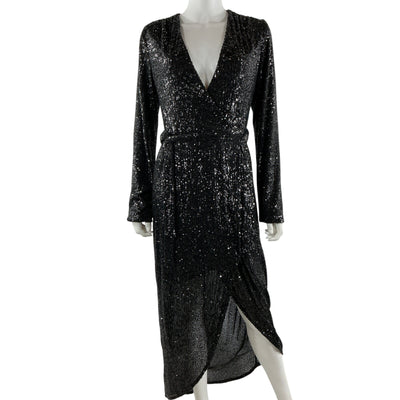 Halston Sequined Black Falan Dress Size 6