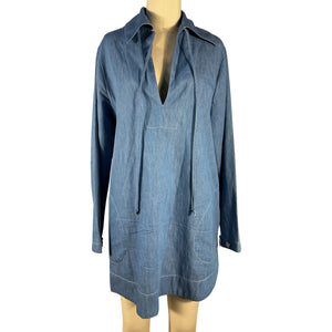 Matthew Bruch Washed Blue Spread Collar Popover Dress Size 2