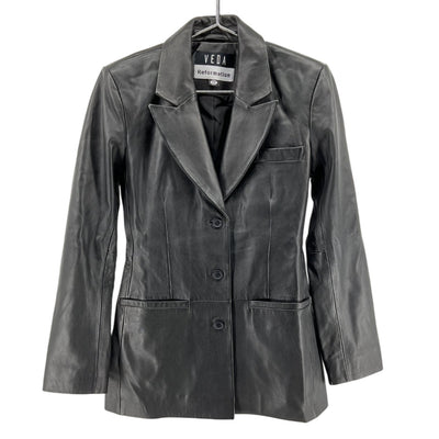 Reformation Sleek Black Hal Leather Blazer Size XS