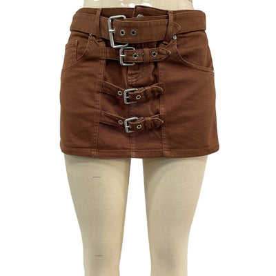 Blumarine Edgy Brown Buckle Mini Skirt Size 4