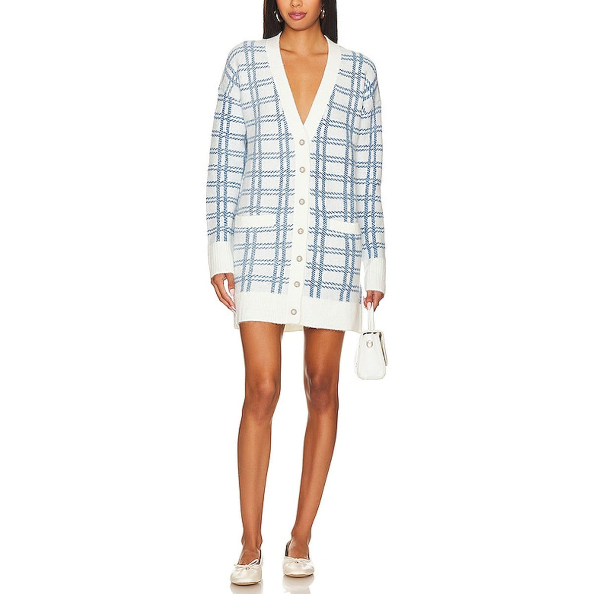 Majorelle Cozy Blue And White Steph Cardigan Dress Size S