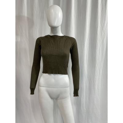 Atm Anthony 'Thomas Melillo' Green  Cropped Ribbed Wool Sweater Size S
