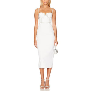 Self-Portrait Embellished White Bonded Midi Dress Size US 8 / UK 12