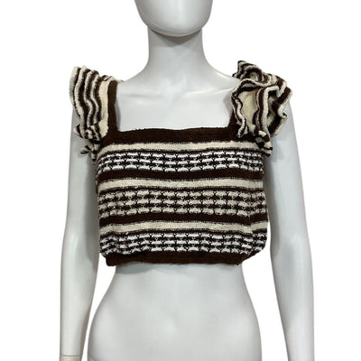 Tularosa Ruffled Brown And Ivory Kaely Top Size L