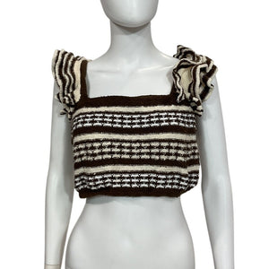 Tularosa Ruffled Brown And Ivory Kaely Top Size L