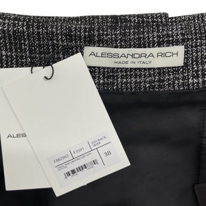 Alessandra Rich Chic Black And Silver Tweed Button-Front Mini Skirt Size IT 38 / US 2 NWT