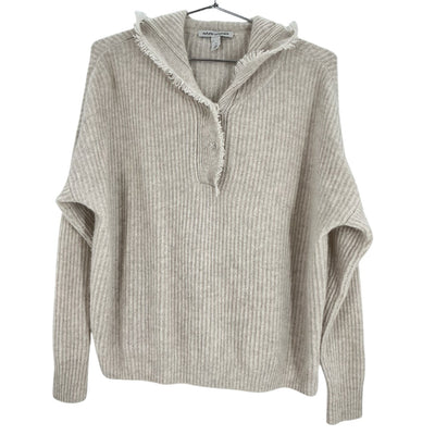 Autumn Cashmere Boxy Beige Fringe Hoodie Sweater Size M
