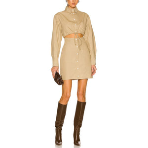 Matthew Bruch Chic Oatmeal Cutout Mini Shirt Dress Size 2