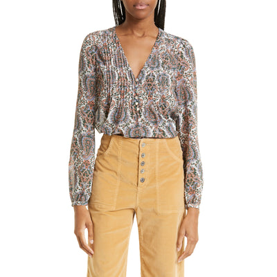 Veronica Beard Sheer Ecru Multi Lowell Paisley Blouse Size 2