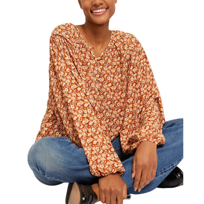Joie Floral Umber Multi Orange Jenny Blouse Size L