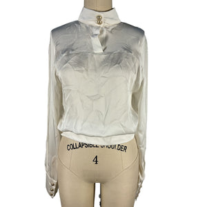 Balmain Chic White Crepe De Chine Blouse Size FR 36 / US 4