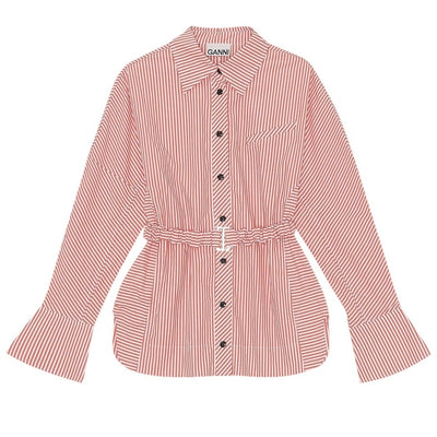 Ganni Striped Red And White Detachable Belt Blouse Size FR 38 / US 6