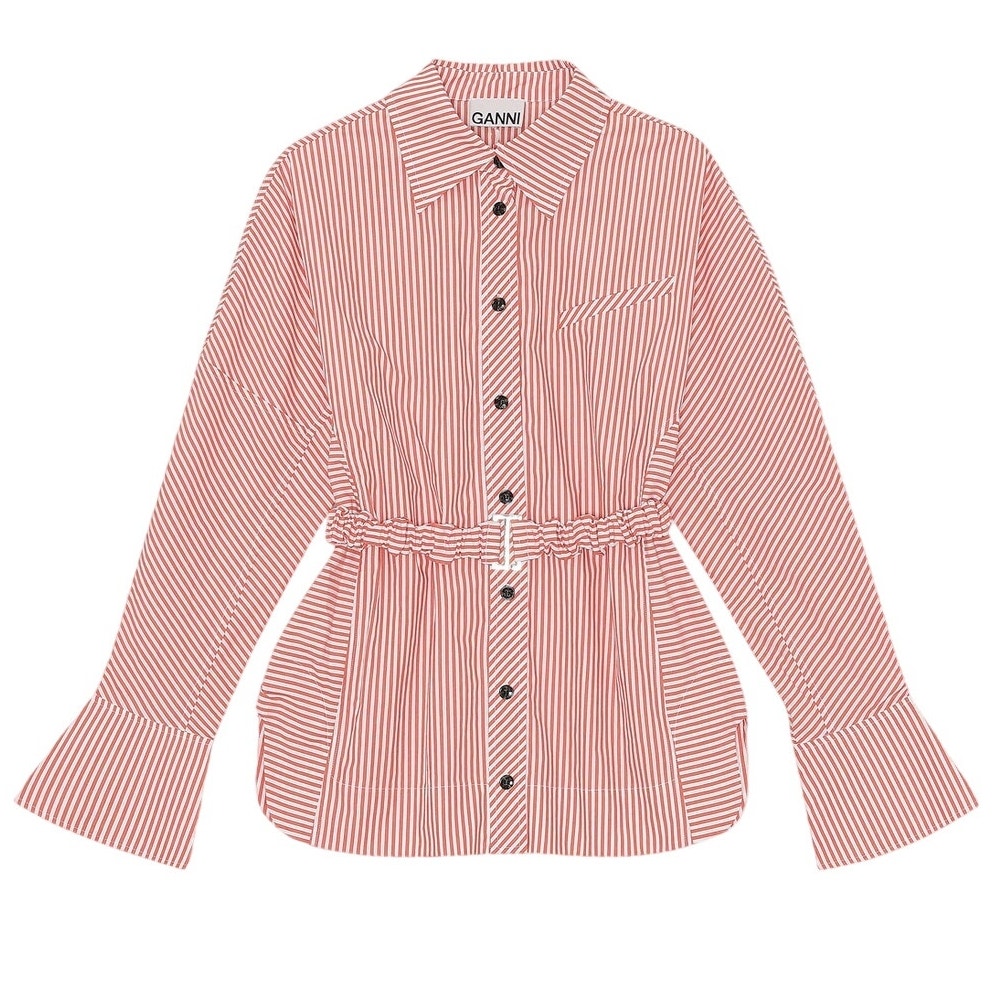 Ganni Striped Red And White Detachable Belt Blouse Size FR 38 / US 6