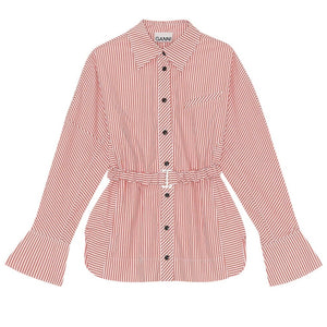 Ganni Striped Red And White Detachable Belt Blouse Size FR 38 / US 6