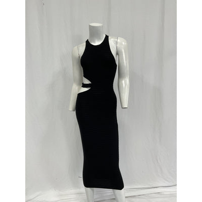 Michael Costello 'Athena' Black Rayon Midi Dress Size S