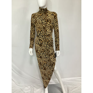 Norma Kamali Long Sleeve Turtle Neck 'Side Drape' Brown Gown Size M - NWT
