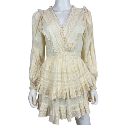 Loveshackfancy Ruffled Beige Lace Mini Dress Size XS