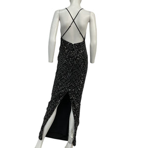 Michael Costello Sequined Black And Silver Gina Gown Size XS