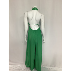 Astr The Label 'Damia' Green Cross Halter Satin Jumpsuit Size S