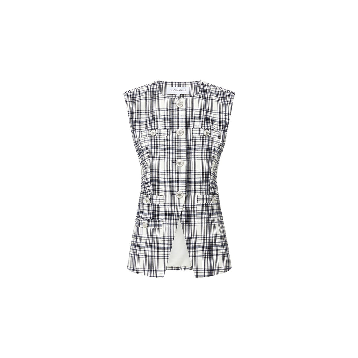 Veronica Beard Plaid Ivory Navy Tamara Size 10 Vest