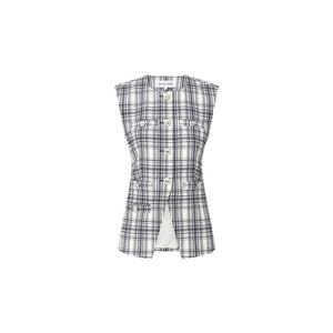 Veronica Beard Plaid Ivory Navy Tamara Size 10 Vest