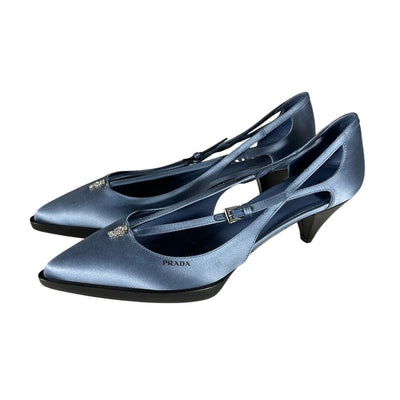 Prada Satin Blue Crisscross Buckle Pumps Size 38.5 EU / 8.5 US