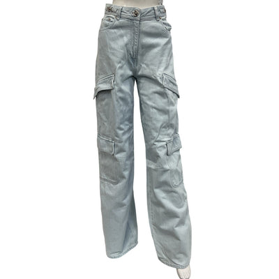 Versace High Rise Wide Leg Blue Cargo Denim Jeans Size 25