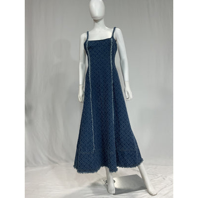 Elliatt 'Cora' Navy Denim Midi Square Neck Dress Size S
