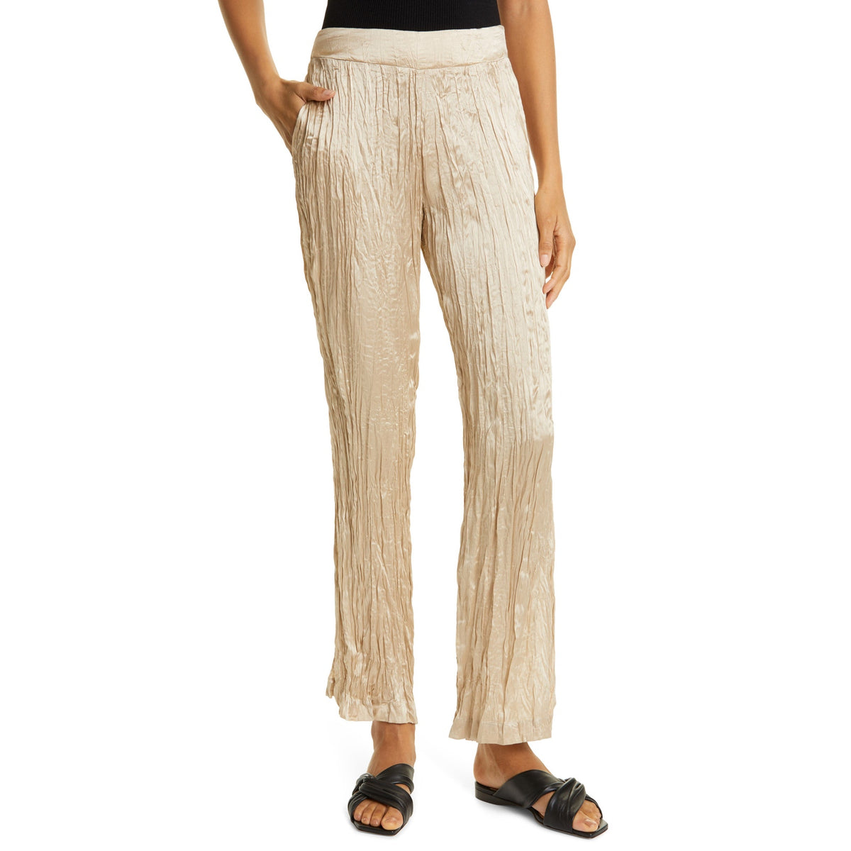 Frame Crinkled Pebble Silk Side Slit Size XS Pants