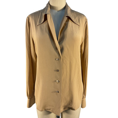 Saint Laurent Elegant Sand Silk Crepe Blouse Size FR 34 / US 2