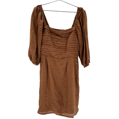 Faithfull The Brand Shirred Brown Venezia Dress Size L