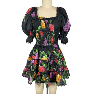 Charo Ruiz Floral Black Bonita Giulia Mini Dress Size S