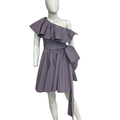 Valentino Elegant Lilac One Shoulder Ruffled Faille Mini Dress Size IT 38
