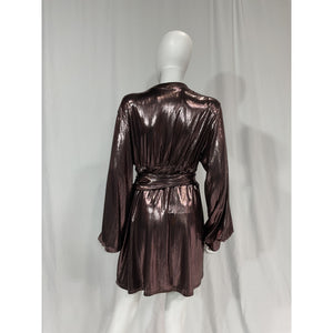 House Of Harlow 1960 'Bourdin' Brown Sheen Metallic Mini Waist Tie Dress Size XL