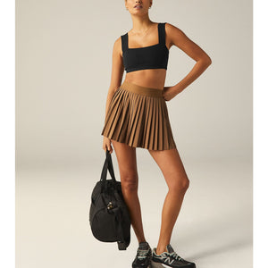 Beyond Yoga If You Pleats Tan Mini Skirt Size L