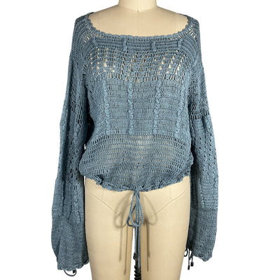 Tularosa Crochet Blue Sage Willow Pullover Sweater Size L