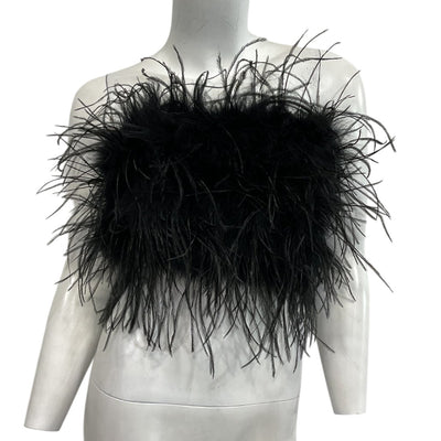Lamarque Feathered Black Zaina Crop Top Size XS