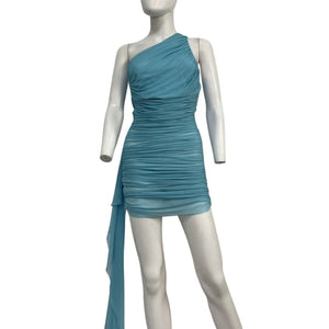 The Sei Ruched Blue Drape-Detail Minidress Size S