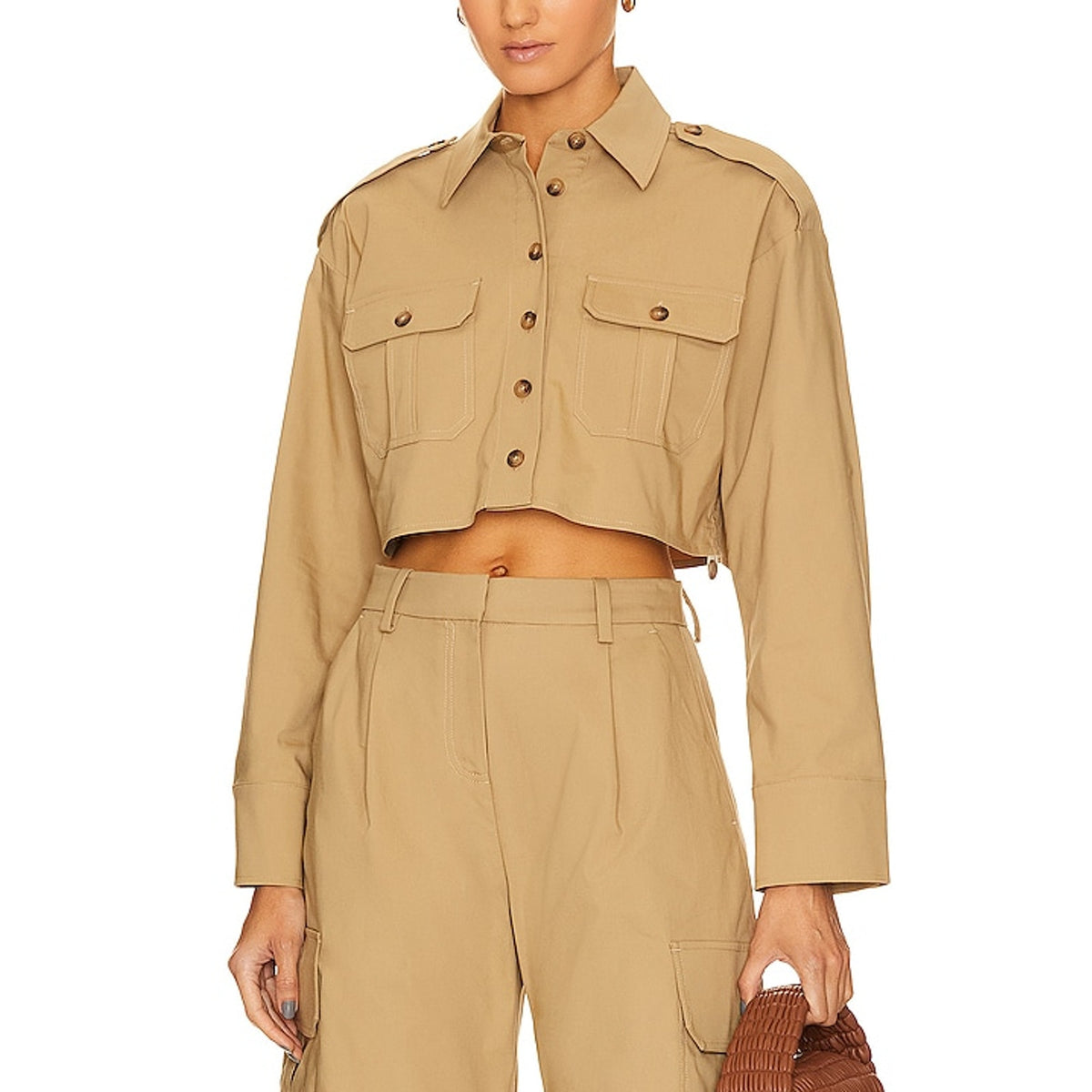 L'Academie Cropped Camel Brown Selia Shirt Size XS NWT