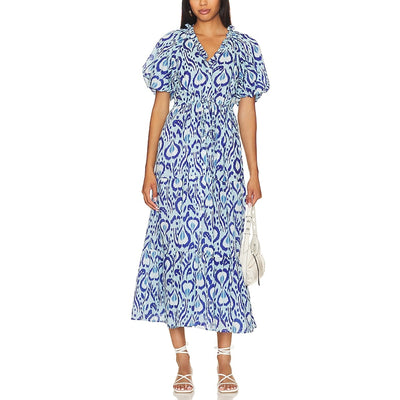 Banjanan Ikat Blue Poppy Midi Dress Size S