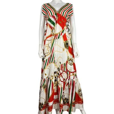 Camilla Embellished Multicolor Nautical V-Neck Maxi Dress Size S