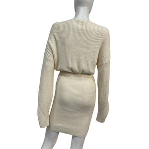 Tularosa Ribbed Cream Mia Surplice Mini Dress Size M