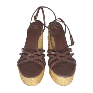 Valentino Strappy Brown Garavani Raflower Platform Sandals Size IT 40.5 / US 10.5