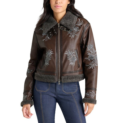 Cinq à Sept Embroidered Brown Devyn Aviator Jacket Size XXS